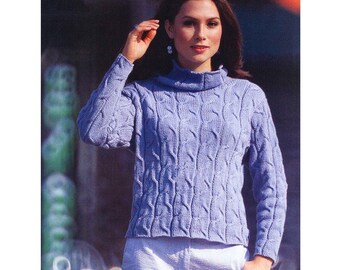 Knitting Pattern Cable Pullover Long Sleeves Boat Neck PDF Instant Download Sweater knit Womens Summer Spring Blouse Sleeved Jumper PDF