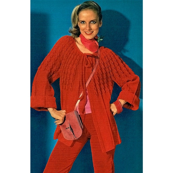 Veste à motif ajouré tutoriel veste pour femme patron tricot gilet ajourée vintage 70's Knitting Pattern in French PDF Instant Download S/M
