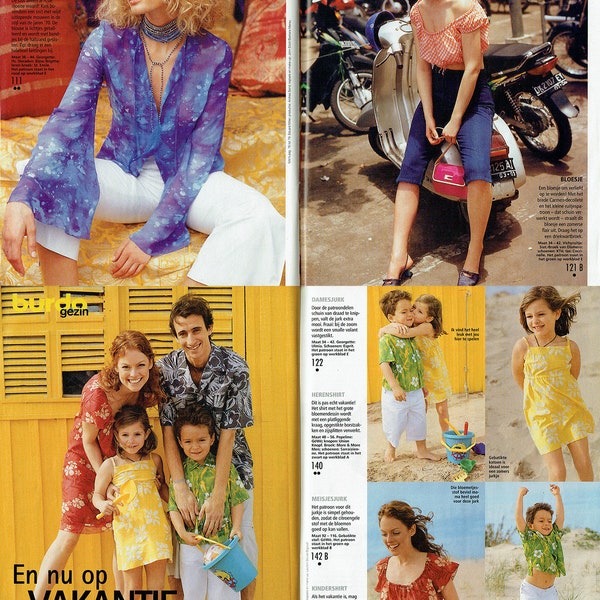 Burda vintage Magazine 2000 7 juillet printemps été édition néerlandaise chemisier jupe pantalon robe couture enfants bricolage motif femmes motifs