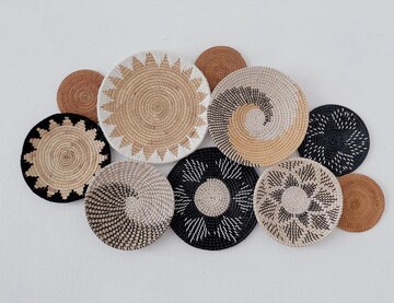 Basket Wall Decor Set of 12, Boho Wall Hanging, Handmade Home Decor, Decorative Bowl, Woven Wicker Basket, African Basket, Gift for Mom