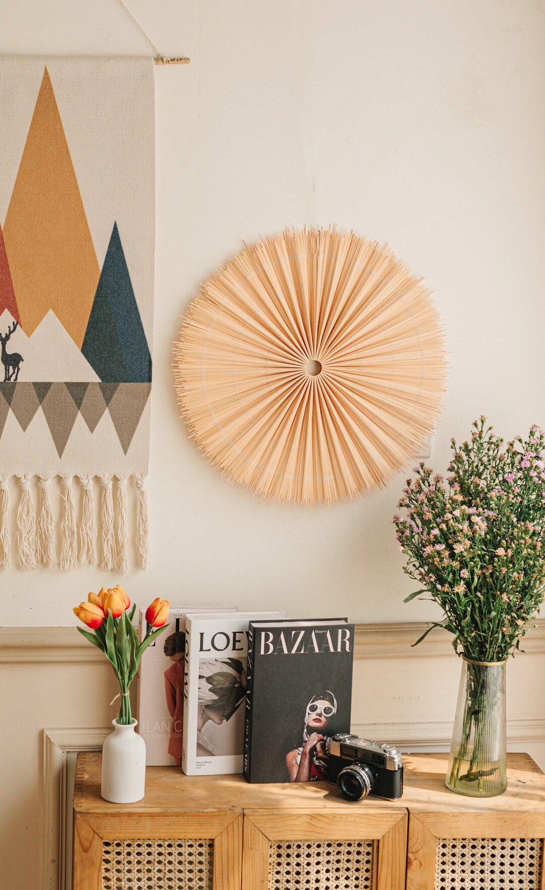 Natural Large Round Wall Hanging Large Fan Wall Art Boho Etsy