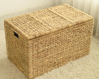 Wicker Storage Trunk, Large Storage Box, Woven Toy Chest Storage Basket, Wicker Laundry Basket, Toy Box, Bedroom Storage Box, Blanket Chest