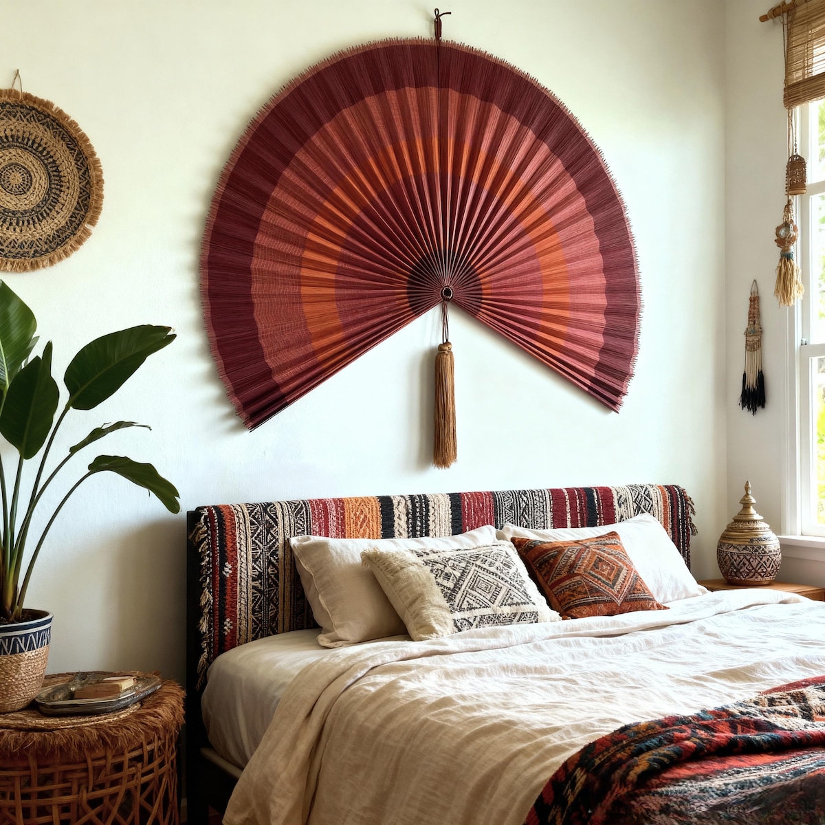 Bamboo Fan Wall Decor, Folding Fan Headboard, Boho Wall Decor, Boho Wall Art, Oversized Fan, Bedroom Decor, Japanese Wall Art, Wall Decor - Etsy