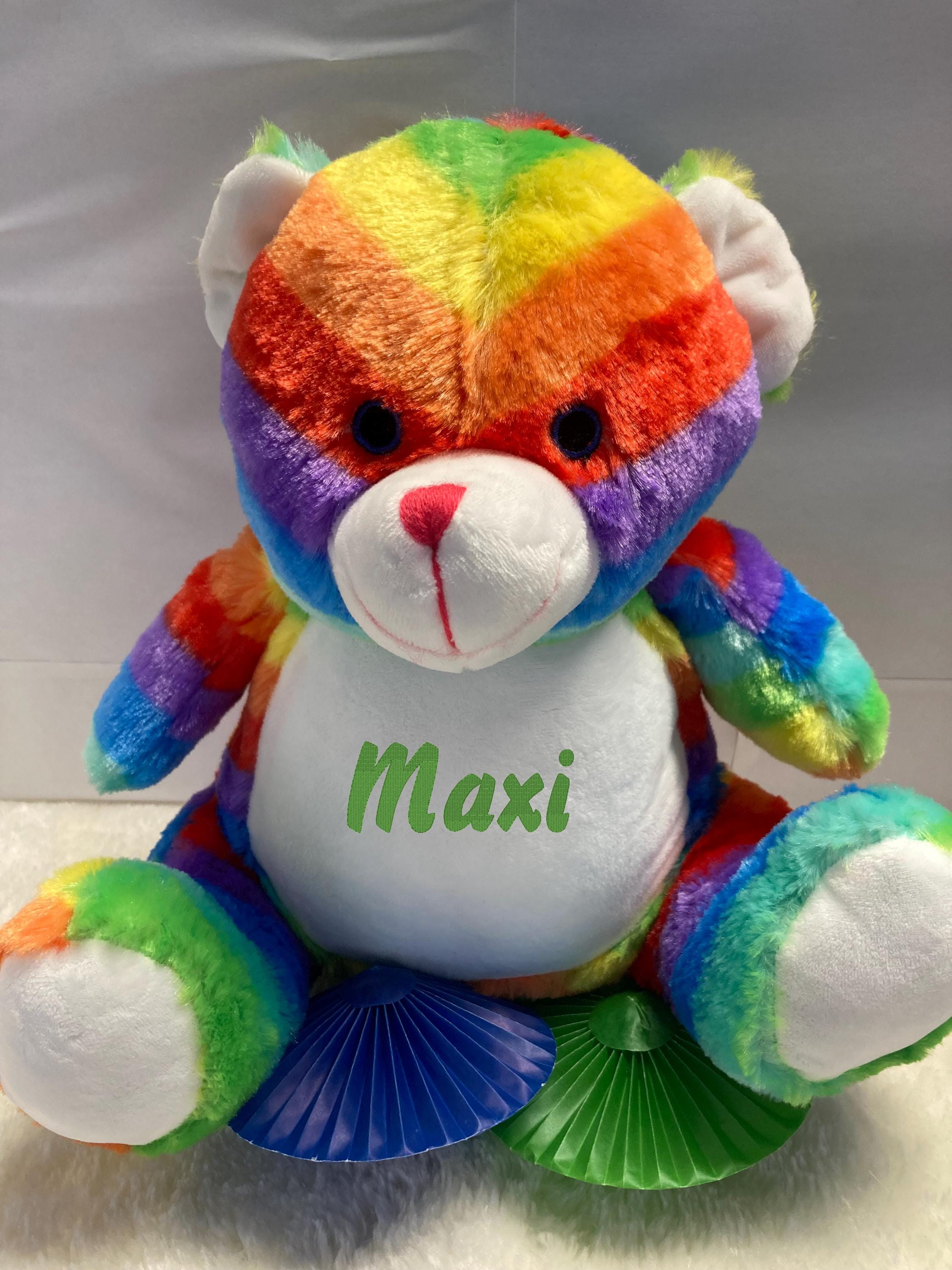 Personalized cuddly toy rainbow teddy, sitting 30 cm, standing 42 cm, embroidered with desired text or motif
