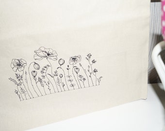 Cloth bag, fabric bag, embroidered, tote tag, cotton bag tote bag, shopping bag, flower meadow