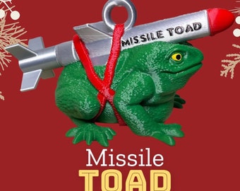 Missile Toad Hanging Ornament, Funny Viral Meme Mistletoe / Missiletoad, Pun Gag Gift, Christmas Decor, Painted, Mistletoe, Valentines Ideas