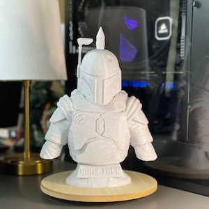 Legendary Bounty Hunter Marble Bust & Stand 10 Inches, 3D Printed w/ Multiple Color Options, Custom Sizing, Unique Sci Fi Memorabilia Gift