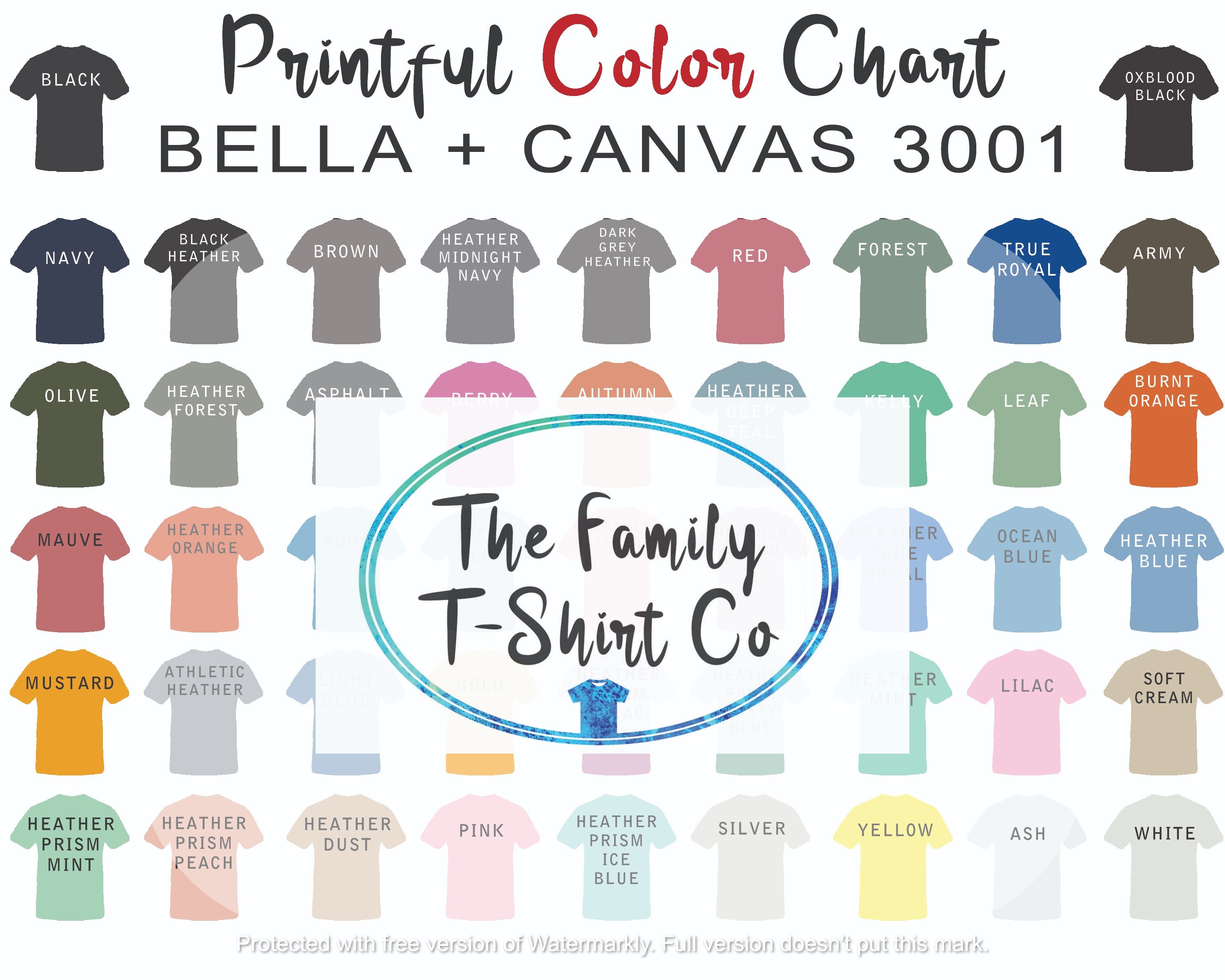 Download BELLA CANVAS 3001 Printful Color Chart Guide with names | Etsy
