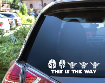 The Mandalorian Inspired Family Car Decal, The Mandalorian, Armorer, 2 Baby Yoda’s with optional Bow Ties, This is the Way | Vinyl Decals