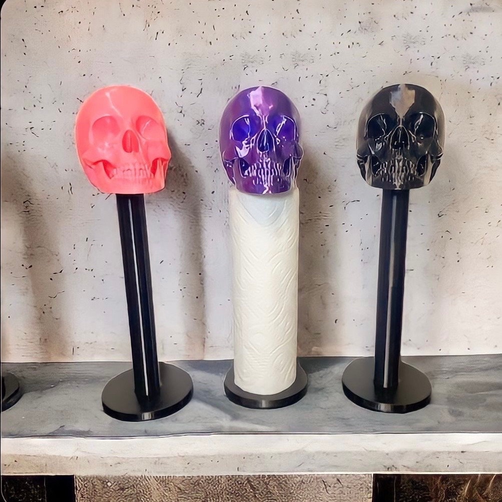 Large Skull With Raven Coffin Paper Towel Holder Handmade Vampire Goth  Halloween Kitchen Macabre Décor 