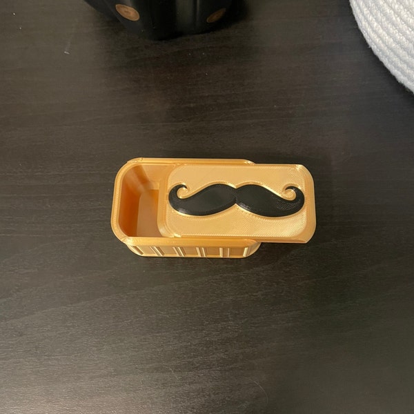 Gentlemen's Stache Box with Sliding Lid to Close the Box, Storage Container, Mustache Hidden Cache, Groom and Best Man Gifts