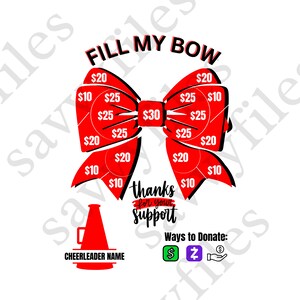 Cheer Fill My Bow Fundraiser Red and Black Cheerleader Football Season Printable PDF Form