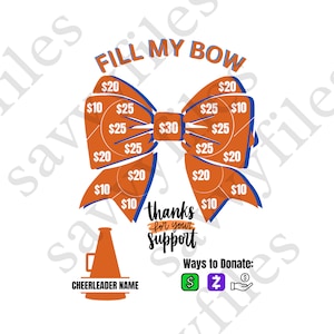 Cheer Fill My Bow Fundraiser Orange Blue and White Cheerleader Football Season Printable PDF Form