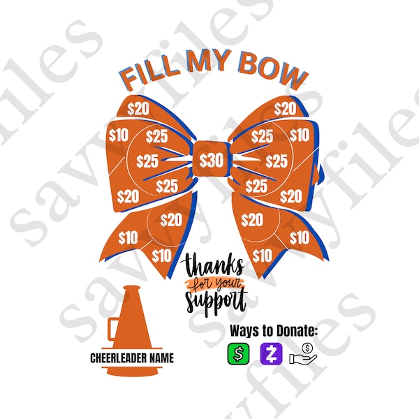 Cheer Fill My Bow Fundraiser Orange Blue and White Cheerleader Football Season Printable PDF Form