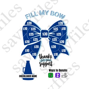 Cheer Fill My Bow Fundraiser Blue Cheerleader Football Season Printable PDF Form