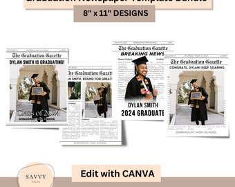DIY Editable CANVA Graduation Announcement Newspaper Cover Template Bundle, Personalized, Customized Grad Template, Magazine Cover