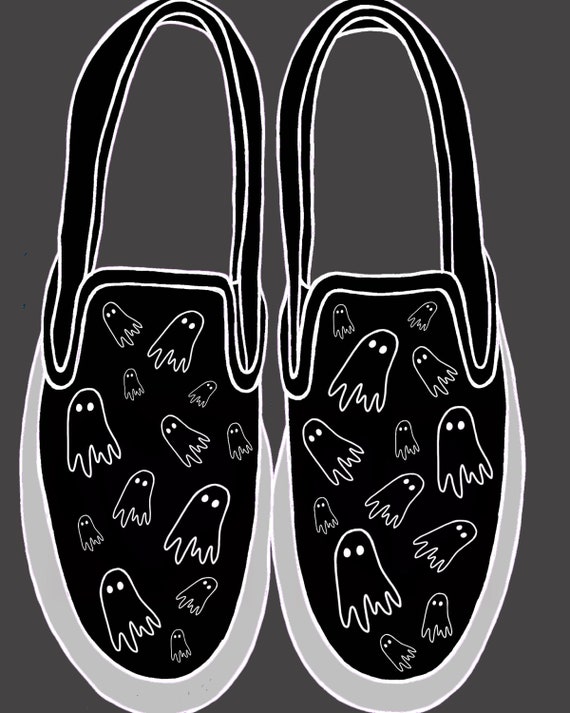 WOMEN’S Floating Ghost Outline Canvas Shoes, Ghost Shoes, Halloween Shoes, Fun Halloween Shoes, Halloween, Silly Halloween, Ghost Outline