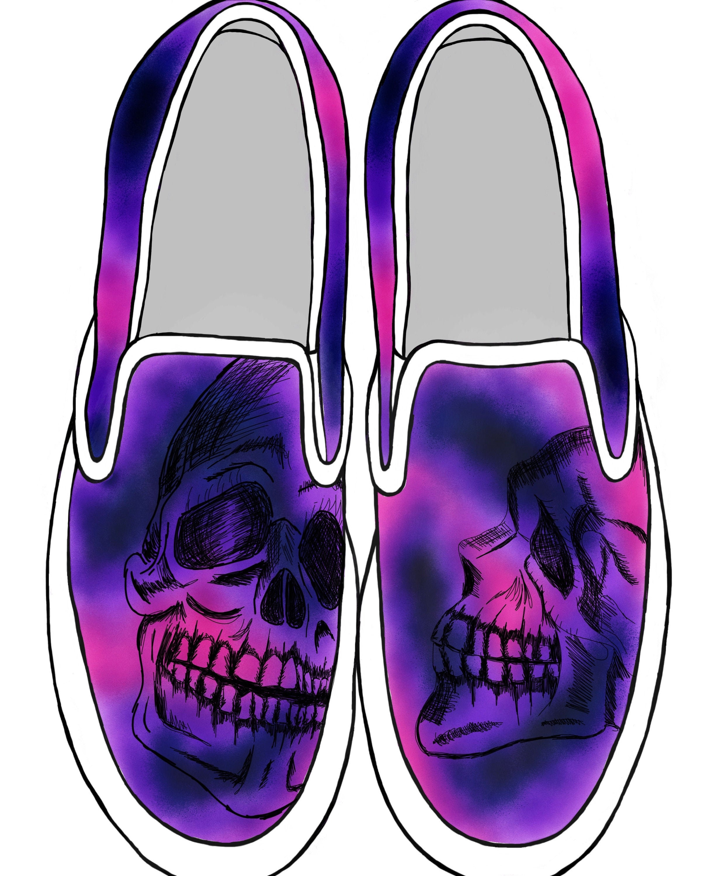 Funky Skull Canvas Shoes Etsy