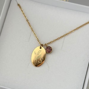 Birth flower necklace + birthstone | Birthflower | Birthstone necklace | Zodiac sign | Stainless steel | Rosé, gold, silver, | Gift