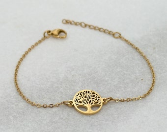 Bracelet with Tree of Life Pendant, Bracelet with Tree of Life, Tree of Life, Flower of Life |  Stainless steel, silver gold, rosé, | Gift