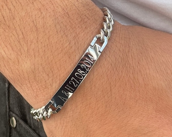 Engraved men's bracelet made of stainless steel, personalized bracelet unisex, gift dad, godfather, waterproof