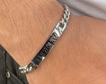 engraved men&#39;s bracelet made of stainless steel, personalized bracelet unisex, gift dad, godfather, waterproof