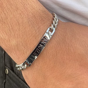 gegraveerde herenarmband van roestvrij staal, gepersonaliseerde armband unisex, cadeau voor papa, peetvader, waterdicht