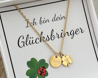 Halskette "Kleeblatt" Anhänger | Konfirmation Taufkette | Edelstahl | Silber Gold Rosé | Mutmacher | Glücksbringer | Geschenk Schulanfang