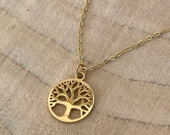 Collana Albero della Vita | Albero genealogico | Albero della Vita| Catena di nomi| catena familiare | | in acciaio inox 18KGold, Argento, Regalo di compleanno