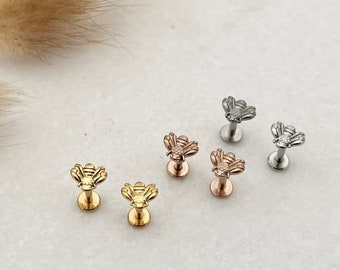 1 Paar Mini Piercing Biene | Edelstahl | funkelnde Zirkonia Steinchen  | Gold, Roségold, Silber | Helix, Tragus, Bee Piercing