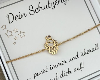 Armband Schutzengel Anhänger | kleiner Engel | Taufkette |Edelstahl| Silber, 18K Gold, Rosé |Mutmacher| Kommunion |Geschenk Schulanfang