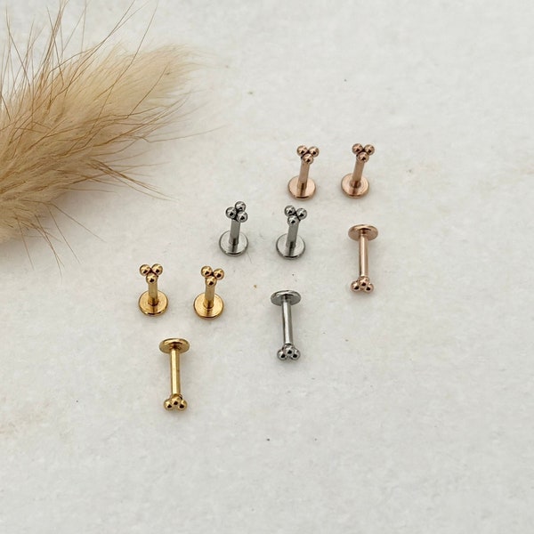 1 Paar Mini - Kugel Piercing | 3er Kügelchen| Gold, Rosé, Silber | Edelstahl | Tragus | Helix | Mini-Piercing | Kugel Ohrstecker