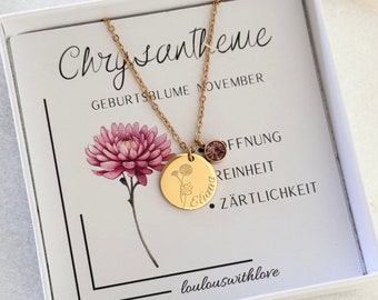 Collar de flor de nacimiento + piedra de nacimiento | Flor de nacimiento |Flor de nacimiento | Collar con nombre |Signo del zodíaco |Acero inoxidable | Rosa, Oro, Plata, |Regalo de Nacimiento
