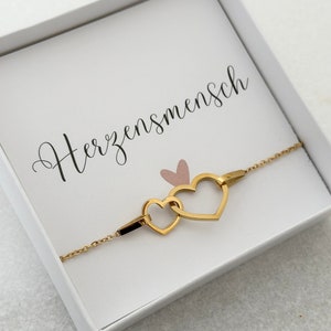 heart bracelet, bracelet with two hearts | friendship bracelet | stainless steel, silver gold, rose, | Gift Best Friends Sister