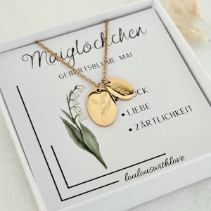 collana personalizzata | Piatti ovali | Collana fiore nascita | Acciaio inossidabile| Argento, oro 18 carati | Regalo | Nascita regalo | Carta regalo