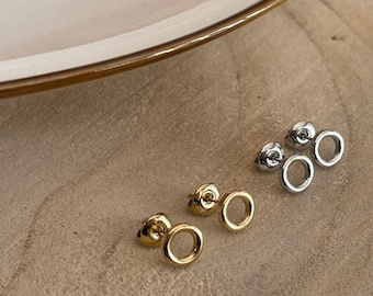 1 Paar Mini Kreis Ohrstecker | Silber und 18 K Gold | Runde Ohrstecker | Edelstahl | Kreis-Ohrringe | Minimalistisch