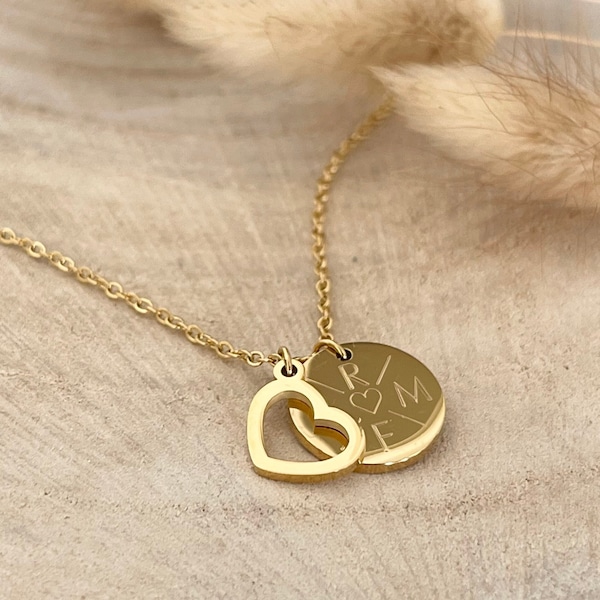 Herz Kette mit personalisiertem Gravur  Anhänger in 18K Gold, Roségold und Rosé aus Edelstahl, Personalisierte Halskette Gold mit Herz,