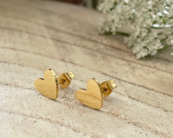 1 pair of heart stud earrings, heart shaped earrings, minimalist heart earrings, stainless steel, 18K gold, silver, rose gold