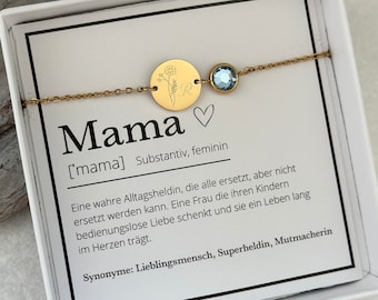 Bracelet with round engraving plate and birthstone, adjustable, personalized bracelet, birthstone, stainless steel, silver gold, rose,
