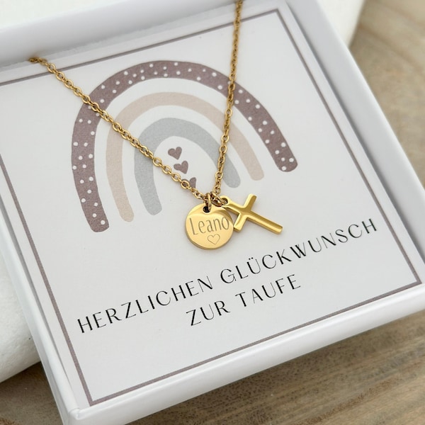 Halskette Kreuzanhänger | Konfirmation | Taufkette | Edelstahl| Silber, 18K Gold, Rosé |Mutmacher| Glücksbringer | Geschenk Schulanfang