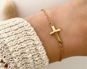 Cross bracelet made of stainless steel in gold, rosé and silver, bracelet with cross pendant