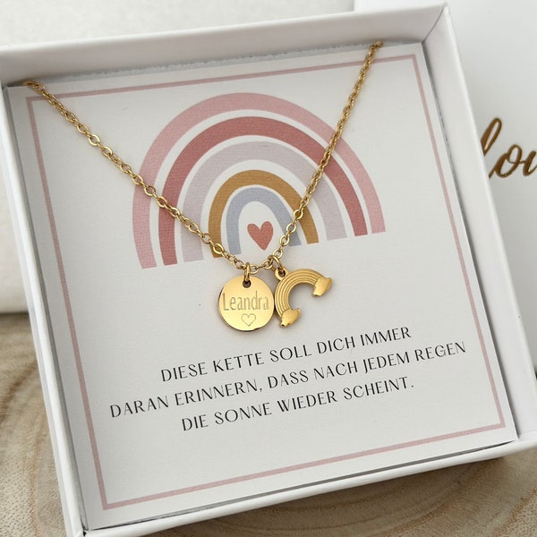 Halskette "Regenbogen" Anhänger | Konfirmation Taufkette | Edelstahl | Silber Gold Rosé | Mutmacher | Glücksbringer | Geschenk Schulanfang