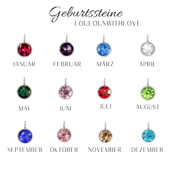 Birthstone made of stainless steel, gold, rose, silver, zirconia stones, birthstones with setting, single birthstones, birthstone pendant