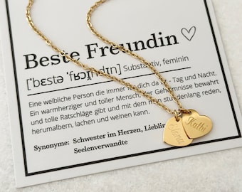 Herzkette, Kette mit Herzplättchen, Personalisiert, Beste Freunde, Edelstahl, Geschenk , gravierte Halskette, Geburtsblumenkette