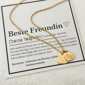 Herzkette, Kette mit Herzplättchen, Personalisiert, Beste Freunde, Edelstahl, Geschenk , gravierte Halskette, Geburtsblumenkette