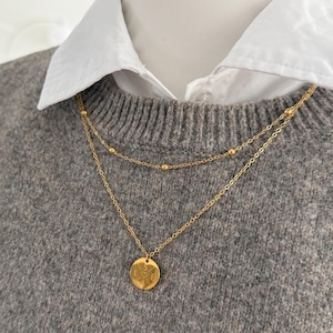 Collana multifilo a strati, catena a palline con targhetta personalizzata, acciaio inossidabile, collana di famiglia, collana con targhetta, collana con nome, fiore di nascita