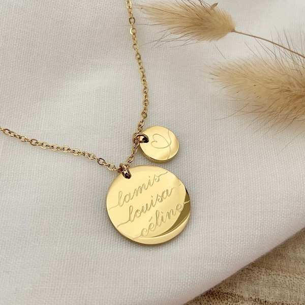 Personalized necklace | 20 mm engraving plate | Stainless steel | Silver, 18K gold | Gift | Free front and back engraving