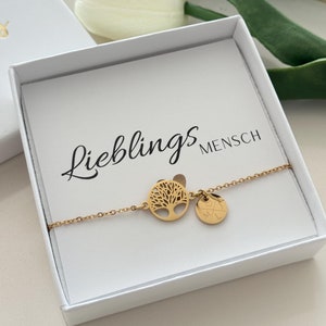 Armband levensboom met graveerplaat, roestvrij staal, gepersonaliseerde armband, cadeau, levensboom, roos, goud, zilver, familieketting