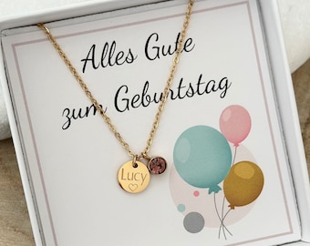 Halskette Geburtsstein | Konfirmation | Taufkette | Edelstahl| Silber, 18K Gold, Rosé |Mutmacher| Glücksbringer | Geschenk Schulanfang