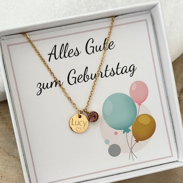 Birthstone necklace | Confirmation | Baptism necklace | Stainless steel | Silver, 18K gold, rose gold | Encouragement | Lucky charm | Back to school gift